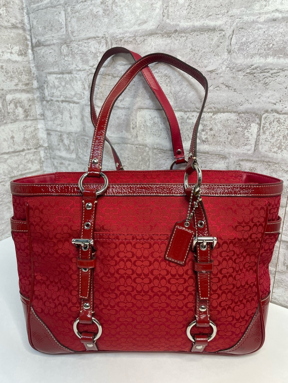 Vintage Y2K Coach Signature Gallery Tote Bag F12346 Red Canvas Logo Rare HTF